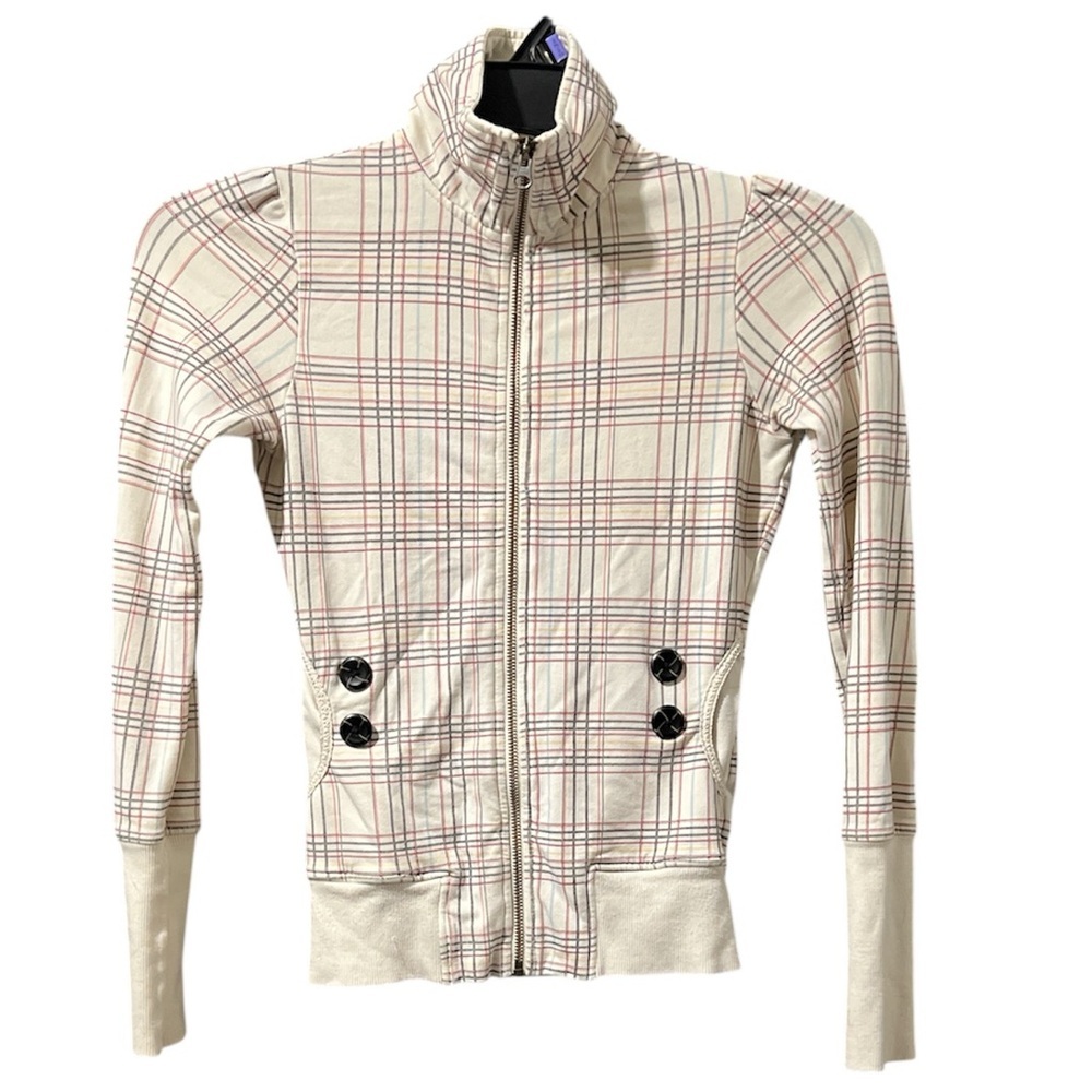 Twik XS Zip-Up Sweater – Cream & Purple Pattern